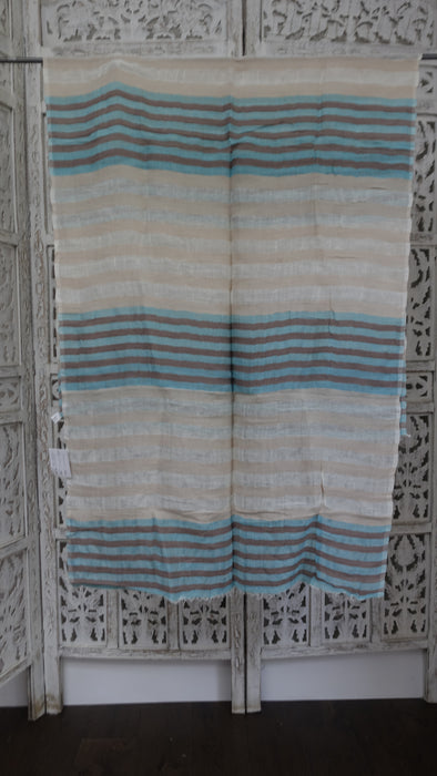 Cream, Brown And Blue Long Cotton Weave Hands And Looms Scarf