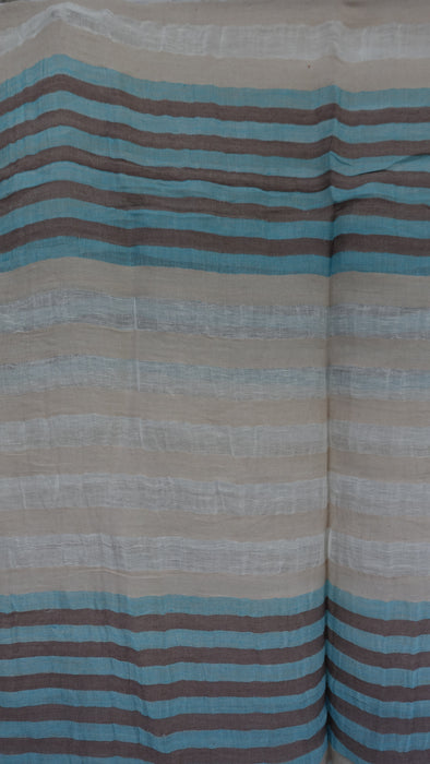 Cream, Brown And Blue Long Cotton Weave Hands And Looms Scarf