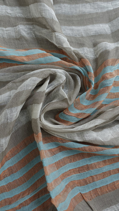 Cream, Peach And Blue Long Cotton Weave Hands And Looms Scarf