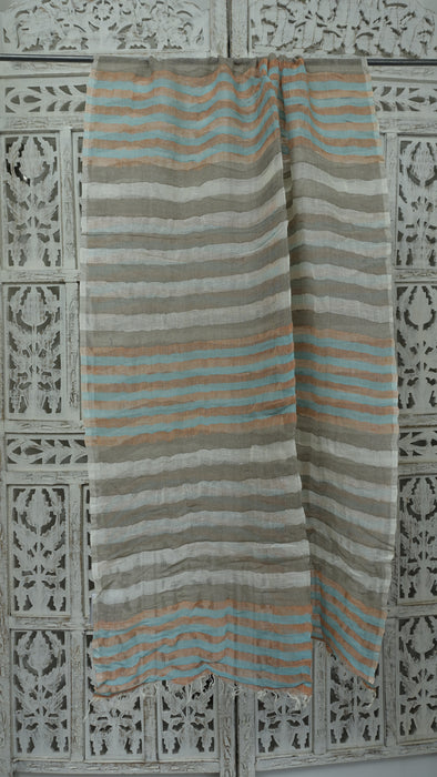 Cream, Peach And Blue Long Cotton Weave Hands And Looms Scarf