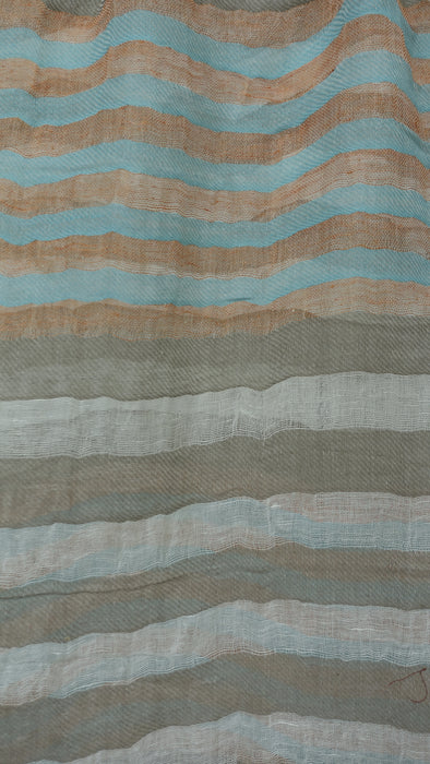 Cream, Peach And Blue Long Cotton Weave Hands And Looms Scarf