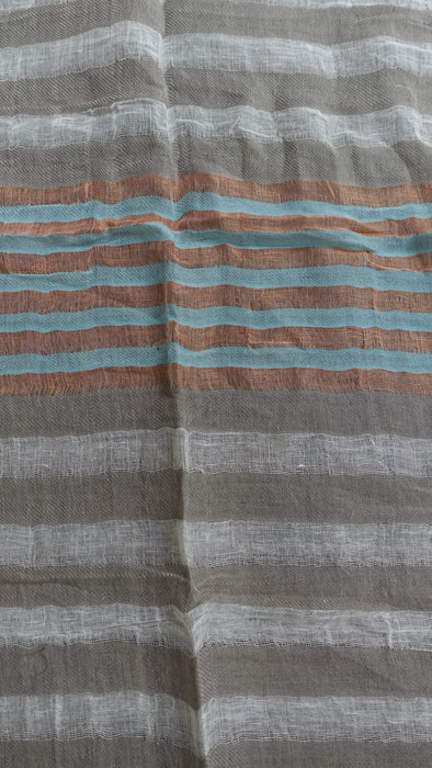 Cream, Peach And Blue Long Cotton Weave Hands And Looms Scarf