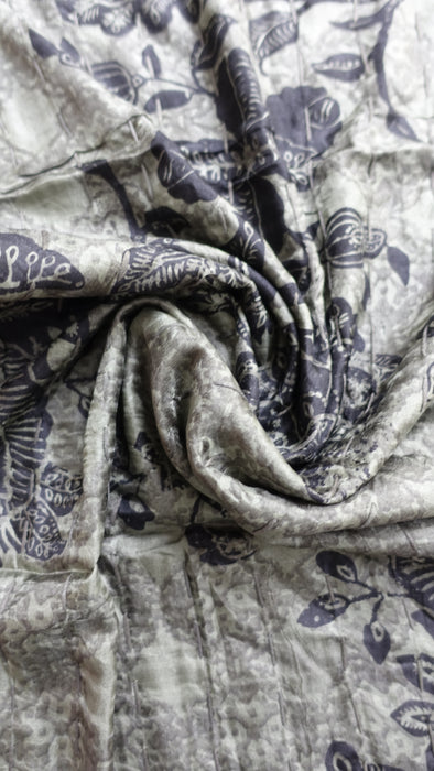 Olive Green And Silver Pure Silk Panels Hand Stitched Scarf