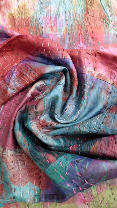 Multicoloured Pure Silk Panels Hand Stitched Scarf