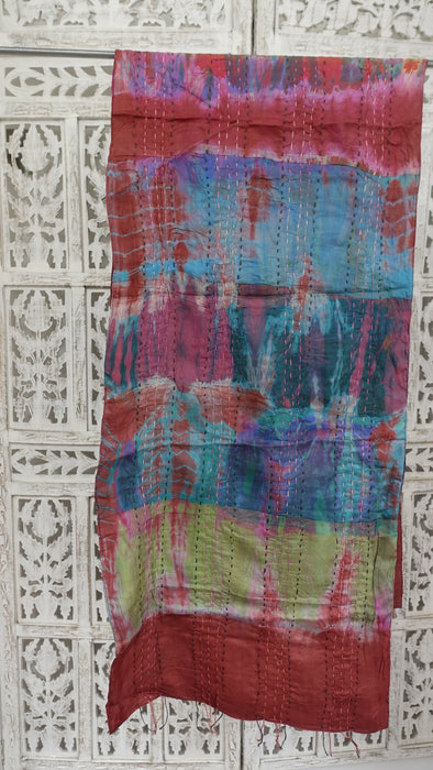 Multicoloured Pure Silk Panels Hand Stitched Scarf