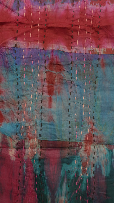 Multicoloured Pure Silk Panels Hand Stitched Scarf
