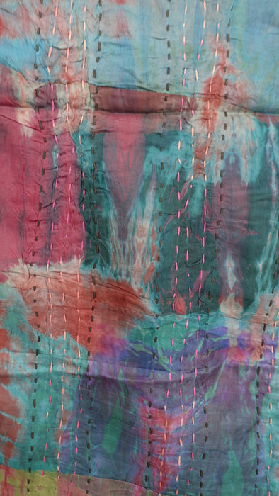Multicoloured Pure Silk Panels Hand Stitched Scarf