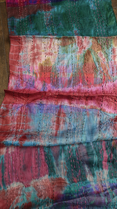 Multicoloured Pure Silk Panels Hand Stitched Scarf
