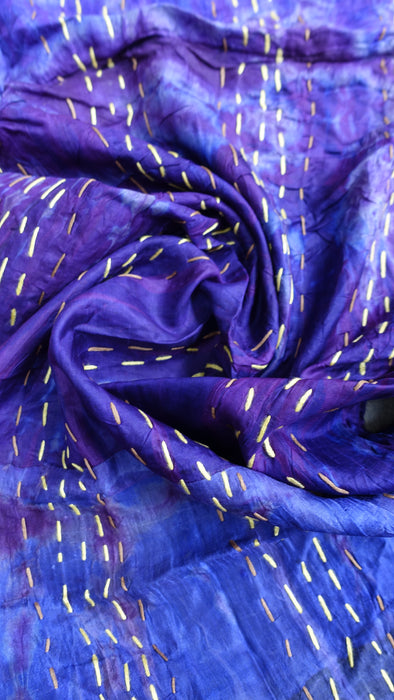 Purple Pure Silk Panels Hand Stitched Scarf