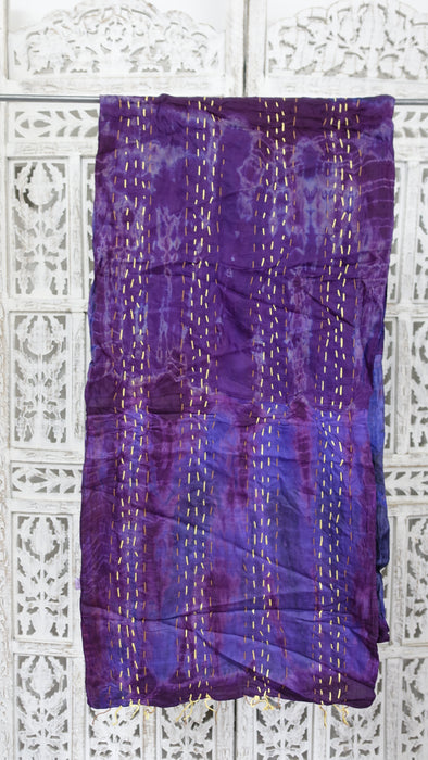 Purple Pure Silk Panels Hand Stitched Scarf