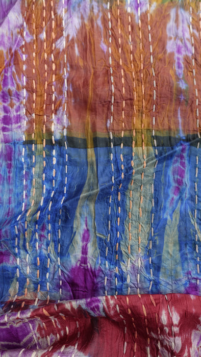 Multicoloured Pure Silk Panels Hand Stitched Scarf