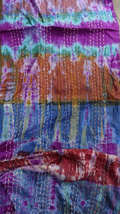 Multicoloured Pure Silk Panels Hand Stitched Scarf