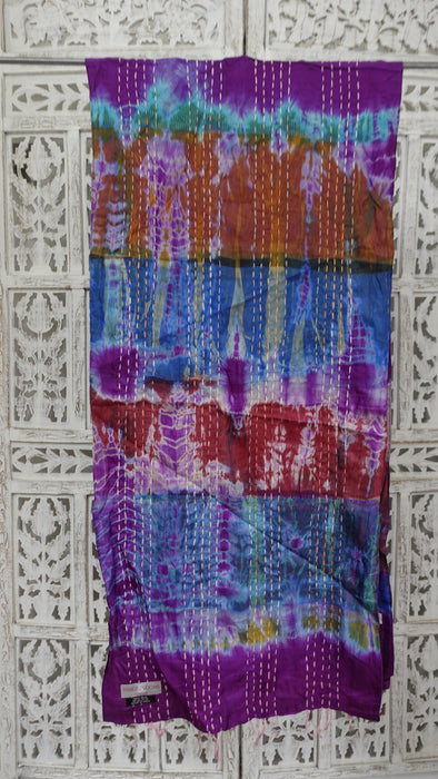 Multicoloured Pure Silk Panels Hand Stitched Scarf