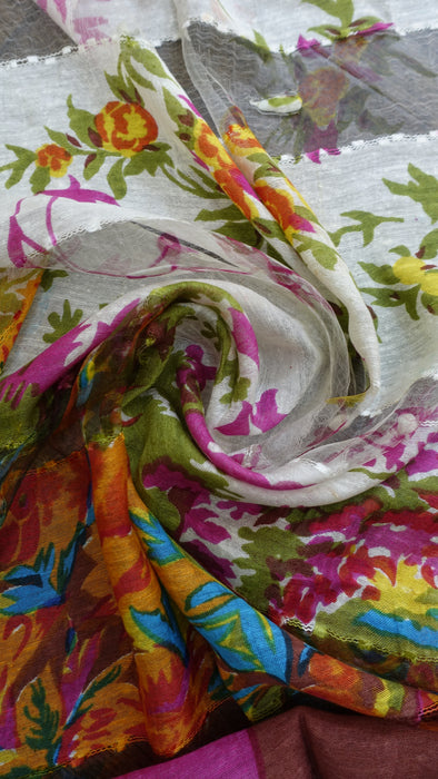 Floral Pure Silk Hands And Looms Scarf