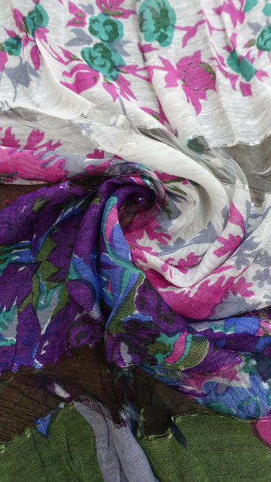 Pink And White Pure Silk Hands And Looms Scarf