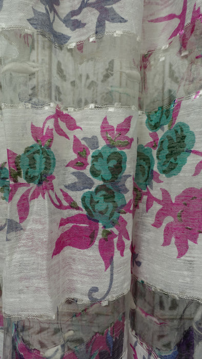 Pink And White Pure Silk Hands And Looms Scarf