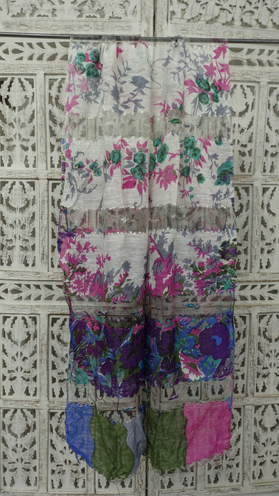 Pink And White Pure Silk Hands And Looms Scarf