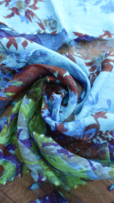 Blue Pure Silk Hands And Looms Scarf