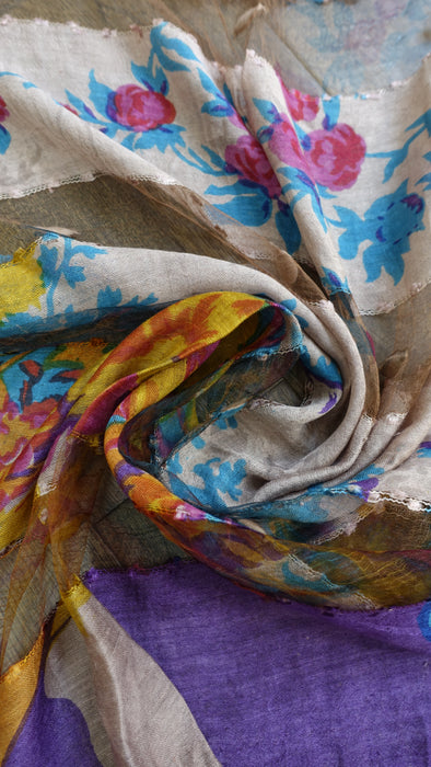 Blush, Blues And Amber Pure Silk Hands And Looms Scarf