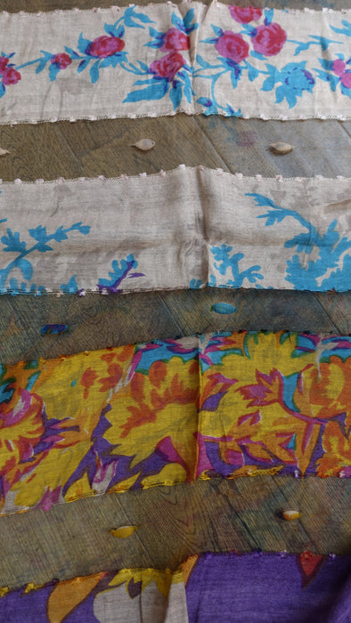 Blush, Blues And Amber Pure Silk Hands And Looms Scarf