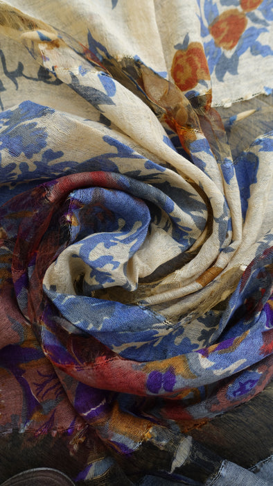 Beige Purple And Grey  Pure Silk  Hands And Looms Scarf