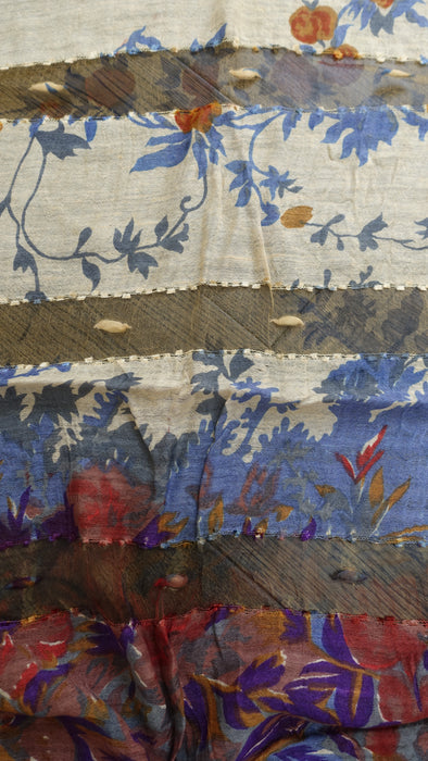 Beige Purple And Grey  Pure Silk  Hands And Looms Scarf