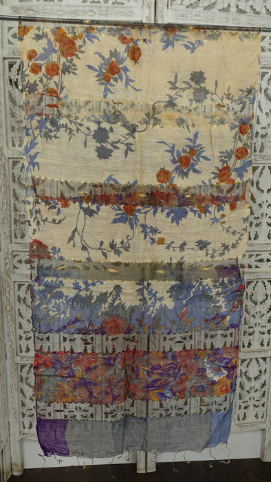 Beige Purple And Grey  Pure Silk  Hands And Looms Scarf