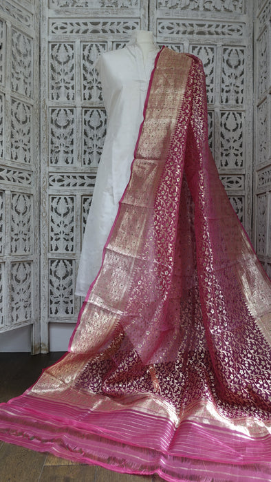Vintage Pink Banarsi Weave Voile Wedding Dupatta- New