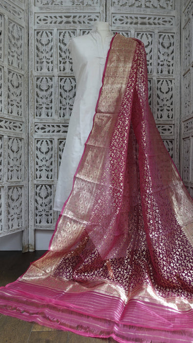 Vintage Pink Banarsi Weave Voile Wedding Dupatta- New