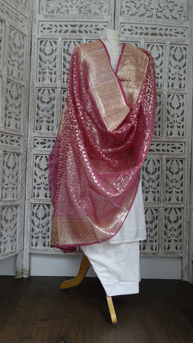Vintage Pink Banarsi Weave Voile Wedding Dupatta- New