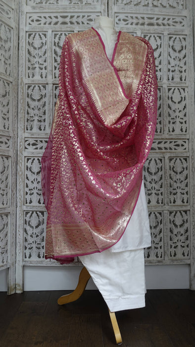 Vintage Pink Banarsi Weave Voile Wedding Dupatta- New