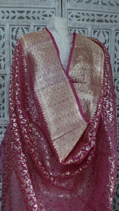 Vintage Pink Banarsi Weave Voile Wedding Dupatta- New