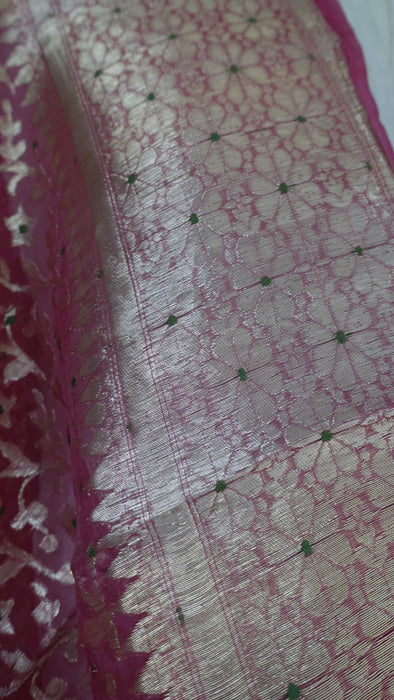 Vintage Pink Banarsi Weave Voile Wedding Dupatta- New