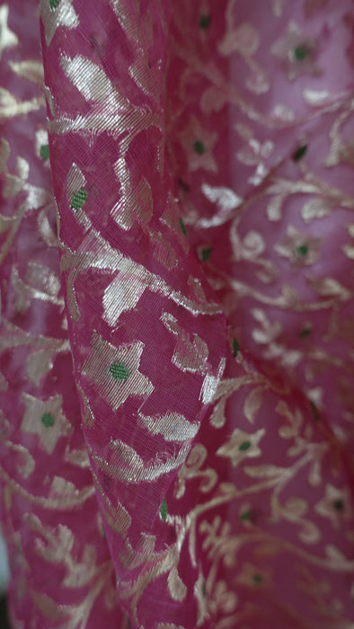 Vintage Pink Banarsi Weave Voile Wedding Dupatta- New