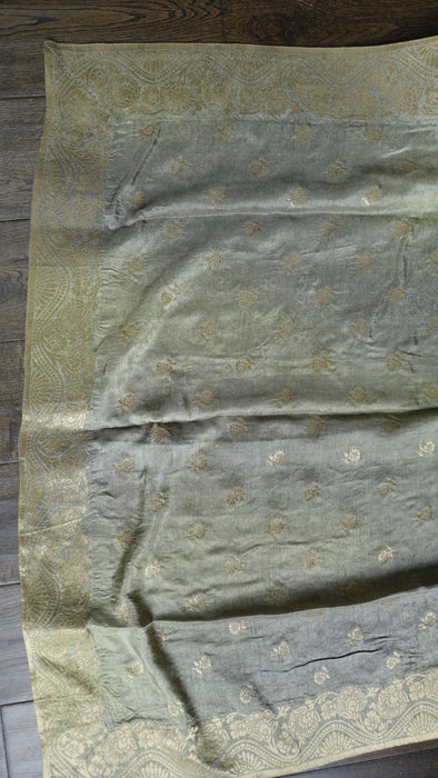 Sage Green Floral Print Chanderi Silk Shawl - New