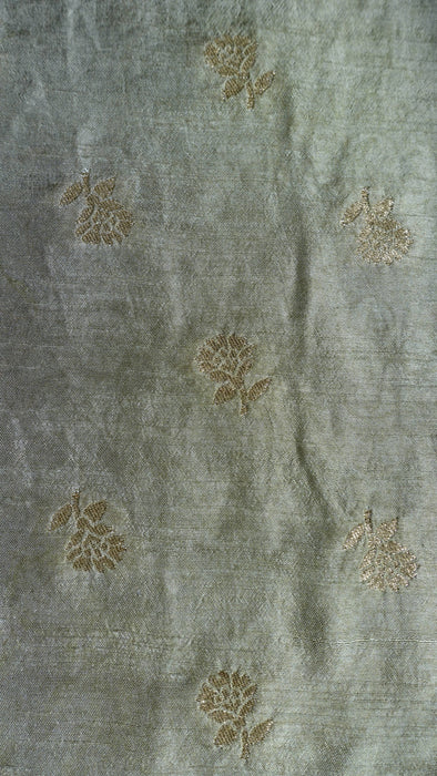Sage Green Floral Print Chanderi Silk Shawl - New