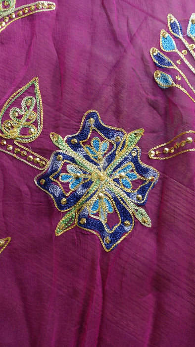 Pink Vintage Chiffon Embroidered Dupatta - New