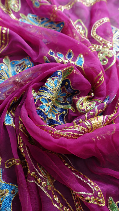 Pink Vintage Chiffon Embroidered Dupatta - New