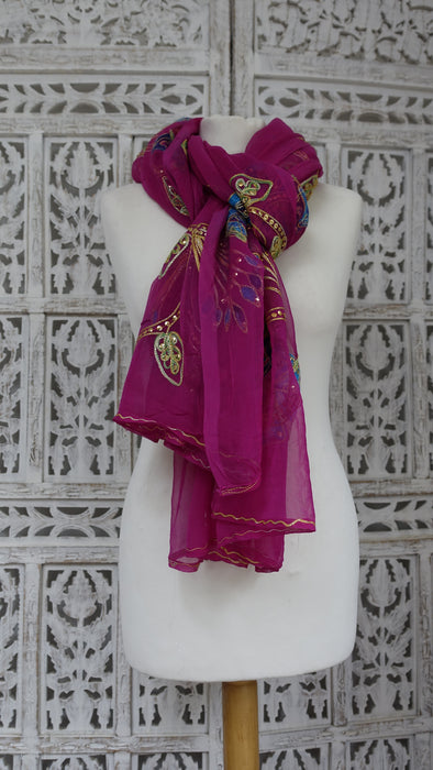 Pink Vintage Chiffon Embroidered Dupatta - New