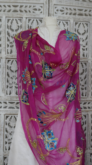Pink Vintage Chiffon Embroidered Dupatta - New