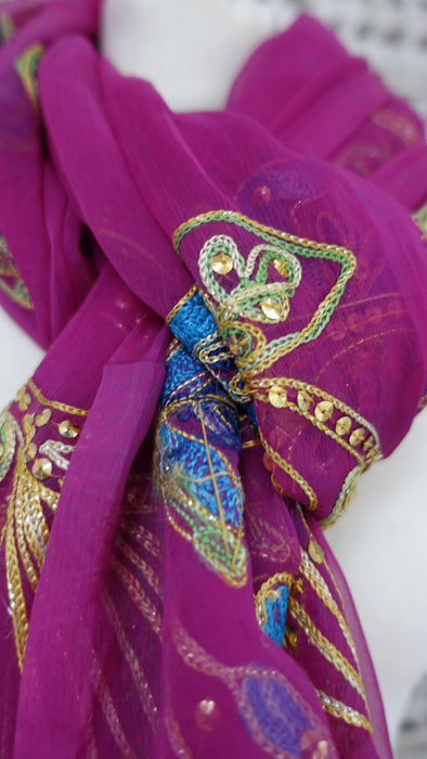 Pink Vintage Chiffon Embroidered Dupatta - New