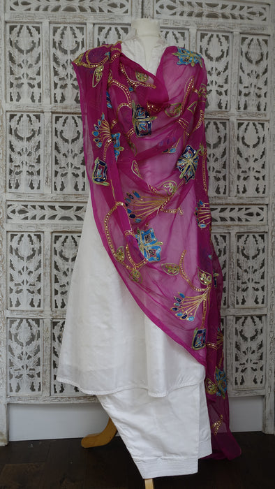 Pink Vintage Chiffon Embroidered Dupatta - New