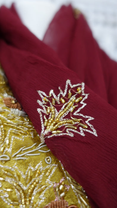 Maroon Silk Chiffon Vintage Zardosi Worked Dupatta - New
