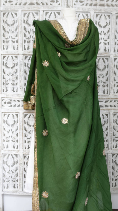 Green Crushed Silk Dupatta With Gota Patti - New