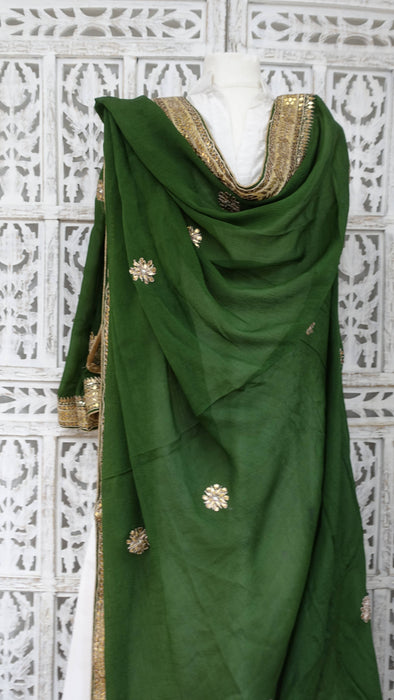 Green Crushed Silk Dupatta With Gota Patti - New