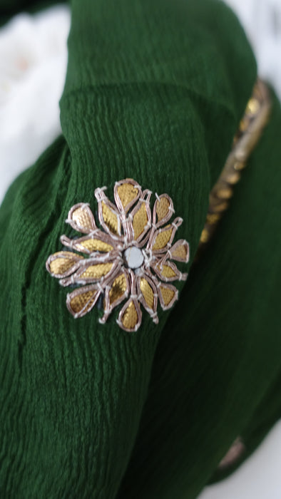Green Crushed Silk Dupatta With Gota Patti - New