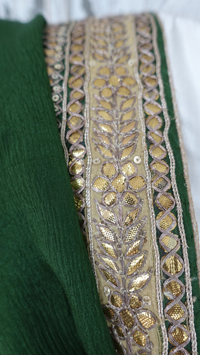 Green Crushed Silk Dupatta With Gota Patti - New