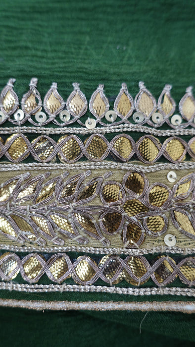 Green Crushed Silk Dupatta With Gota Patti - New