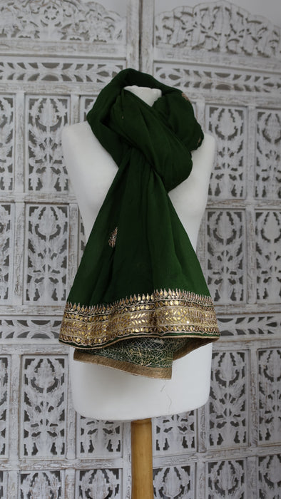 Green Crushed Silk Dupatta With Gota Patti - New
