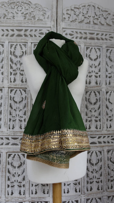 Green Crushed Silk Dupatta With Gota Patti - New